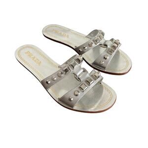 Prada Leather Studded Accents Slides